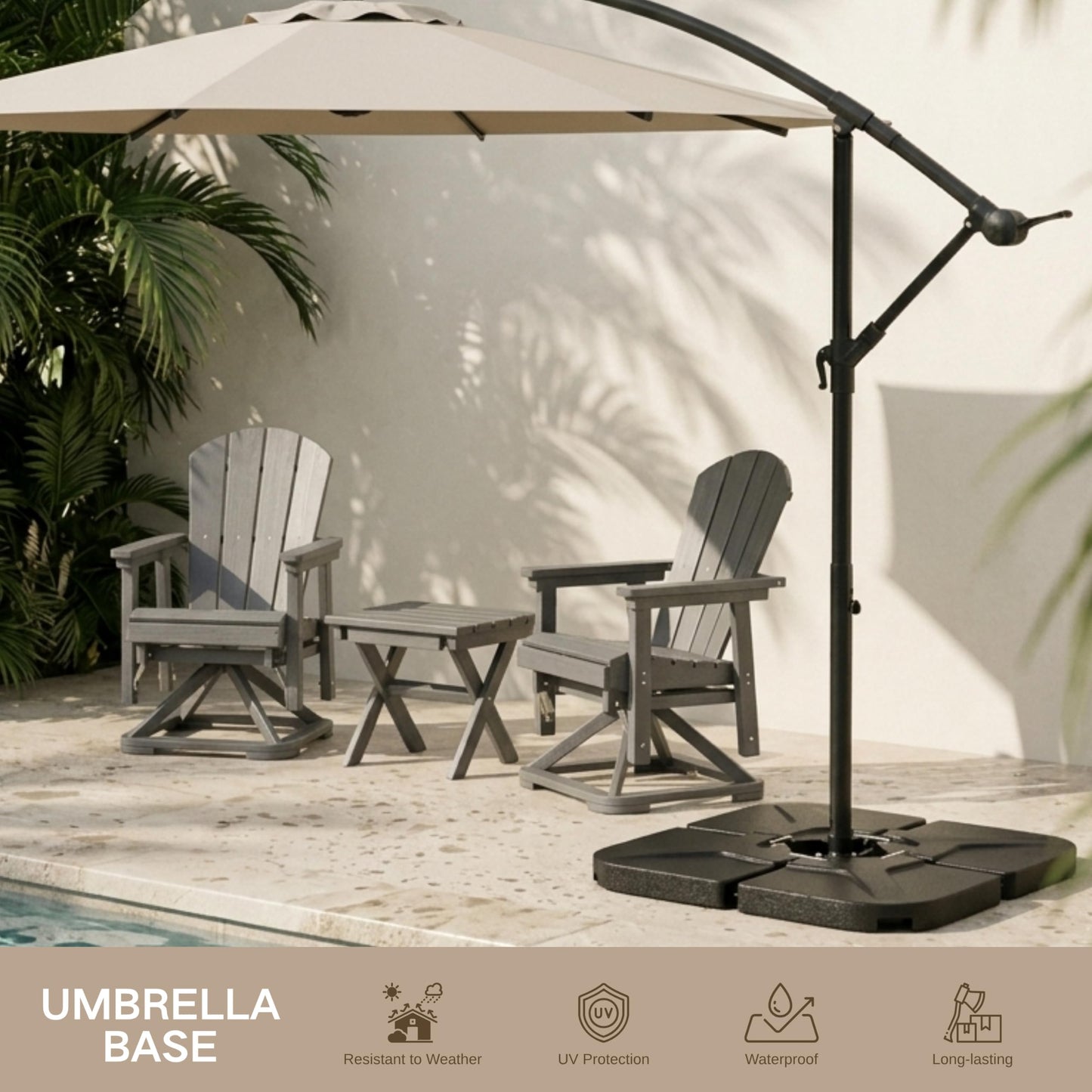 Kingdura 4-Piece 230LBS Cantilever Offset Patio Umbrella Base, Heavy Duty Weights Square Stand Base Water or Sand Refillable Plate Set with 4 Lock Pins for Garden Backyard Poolside, Black