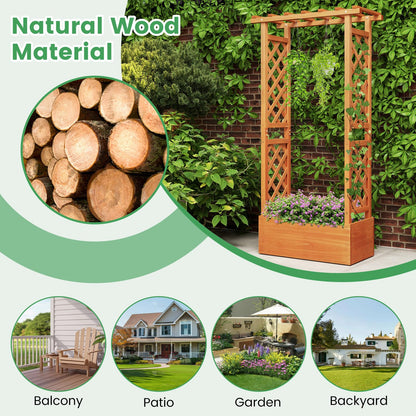 Giantex Set of 2 Raised Garden Bed with 2-Sided Trellis & Hanging Roof, Fir Wood Planter Box w/Drainage Holes, Bottom Gaps, Freestanding Garden Planter for Flowers Herbs Climbing Vines (31"x12.5"x60")