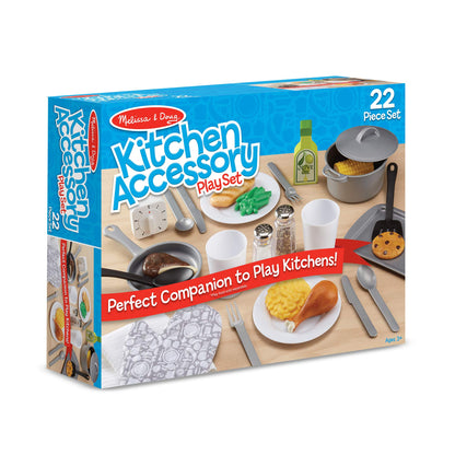 Melissa & Doug 22-Piece Play Kitchen Accessories Set with Play Food & Wooden Toys, Pot, Pans, Utensils & More, Preschool Learning Toys for Girls & Boys 3+