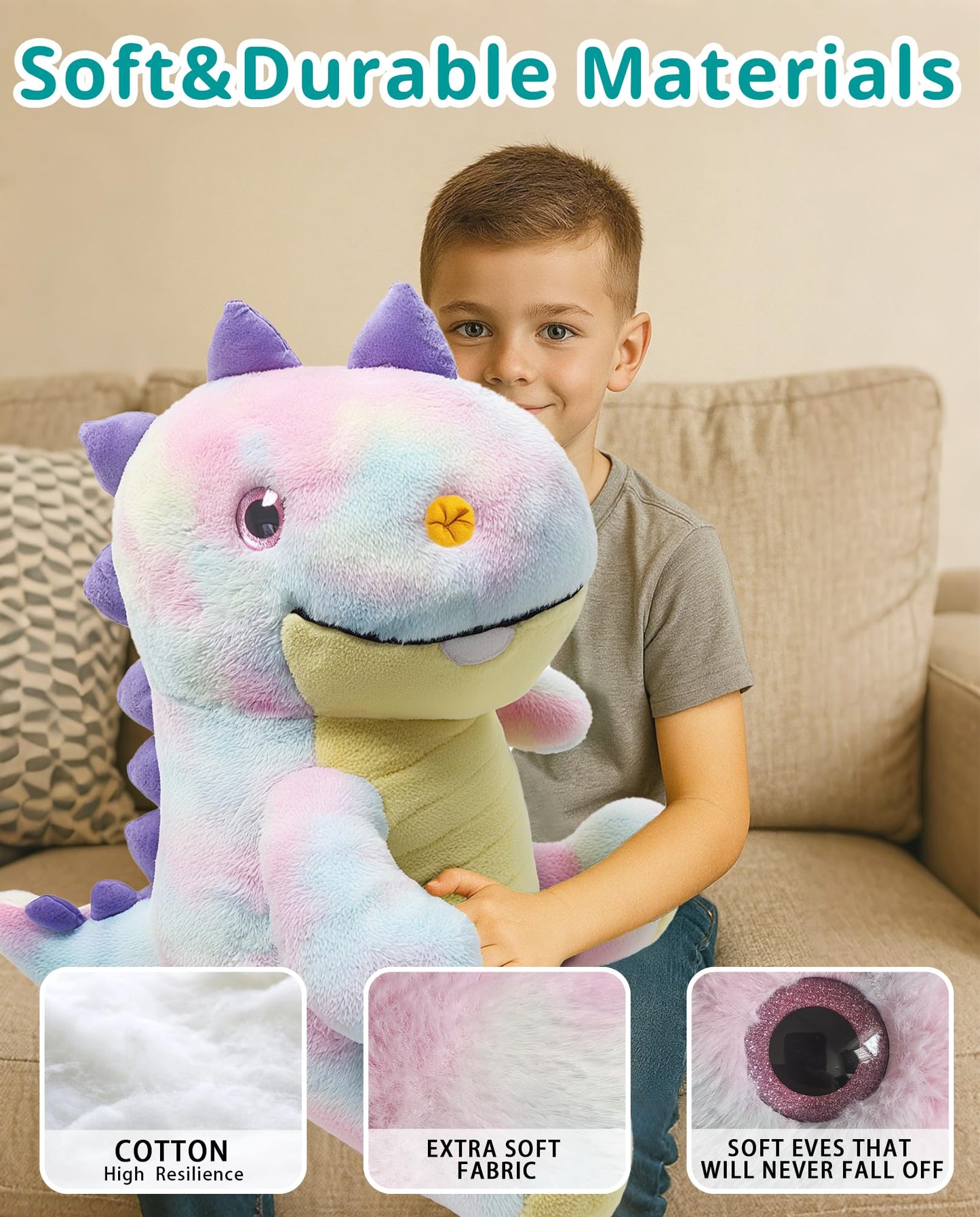Dinosaur Large Stuffed Animals, 23" Cozy Soft Hug Doll, 3.7lbs Weighted Stuffed Animals, Giant Plush Toy, Soft Kawaii Plushie Gifts for Adults, Kids Boy/Girl Birthday, Christmas & Holidays(Pink)