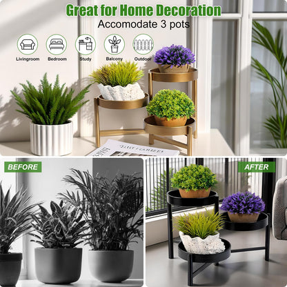 Plant Stand 3 Tier Indoor Metal Flower Shelf Corner Tabletop Holders for Garden Balcony Living Room Bedroom Patio Bronze
