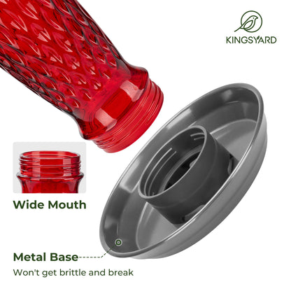 Kingsyard Bird Water Feeder for Outside, 24 Ounce, Glass Bird Water Dispenser with Metal Hanging for Garden Yard Outside Decoration, Red Gradient