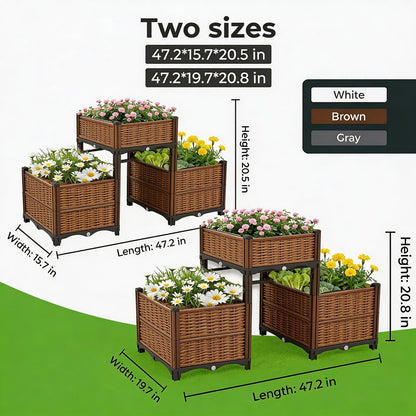 3PCS Raised Garden Beds Outdoor with Legs Planter Box, 47x16x21in Reinforced Support Rods, Drainage Grid, Multi-Combination Options for Vegetables, Flowers, Herbs, Ideal for Balcony, Patio Gardening