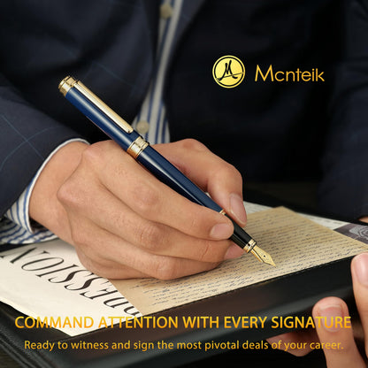 MCNTEIK 317 Fountain Pen,Stunning Luxury Piano Lacquer,18K Gilded Nib(Fine),Gorgeous 24K Gold Finish, Ink Converter,Best Gift for Men&Women-Elegant,Executive,Nice Pens for Writing, BU-F