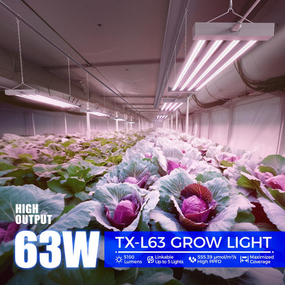 Barrina TX-L63 3FT LED Grow Light, 63W, 4 Panels Wider Coverage, Full Spectrum, High PPFD, Super Bright, Linkable, Hanging Fixture, Plant Stand with Grow Light for Indoor, Vegetable, Seeding, 1 Pack