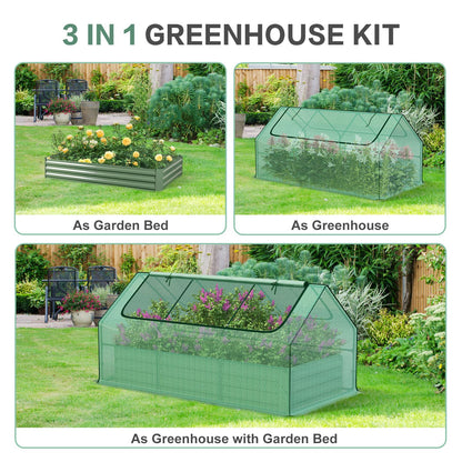 Aoodor 6 x 3 x 3 ft Raised Garden Bed with Mini Greenhouse Kit, Metal Planter Box with 2 Roll-Up Zipper Doors for Vegetables, Herbs, and Flowers