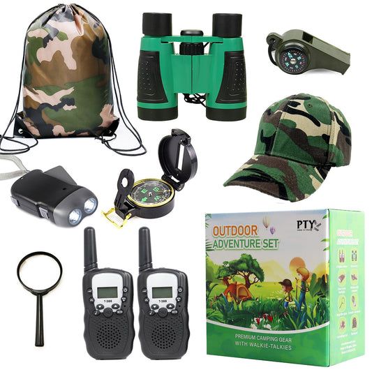 Nature Exploration Gear - Outdoor Adventure Kit with Walkie Talkies for Kids - Camping, Hiking, Backyard Toys - Creative Play Set for Boys and Girls