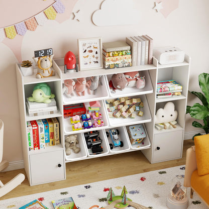 Costzon Kids Toy Storage Organizer w/ 8 Bins, Wooden Toddler Bookcase w/Open Shelves & Cabinet, Multifunctional Toy Storage Cabinet for Kids Room, Nursery & Playroom