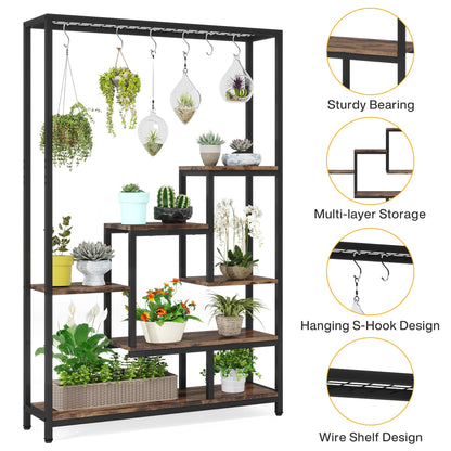 Tribesigns 5-Tier Tall Indoor Plant Stand, 70.9 inches Large Metal Plant Shelf with 6PC S Hanging Hooks, Multi-Purpose Flower Bonsai Pots Display Rack for Indoor, Garden, Balcony, Living Room