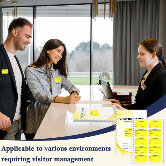 6 Pack of 1800 Visitor Badges Registry Log Letter Size Visitor Log Book Visitor Stickers Spiral-Bound Yellow Visitor Badges Guest Register Book with Carbon Copy Record Keeping for School Business