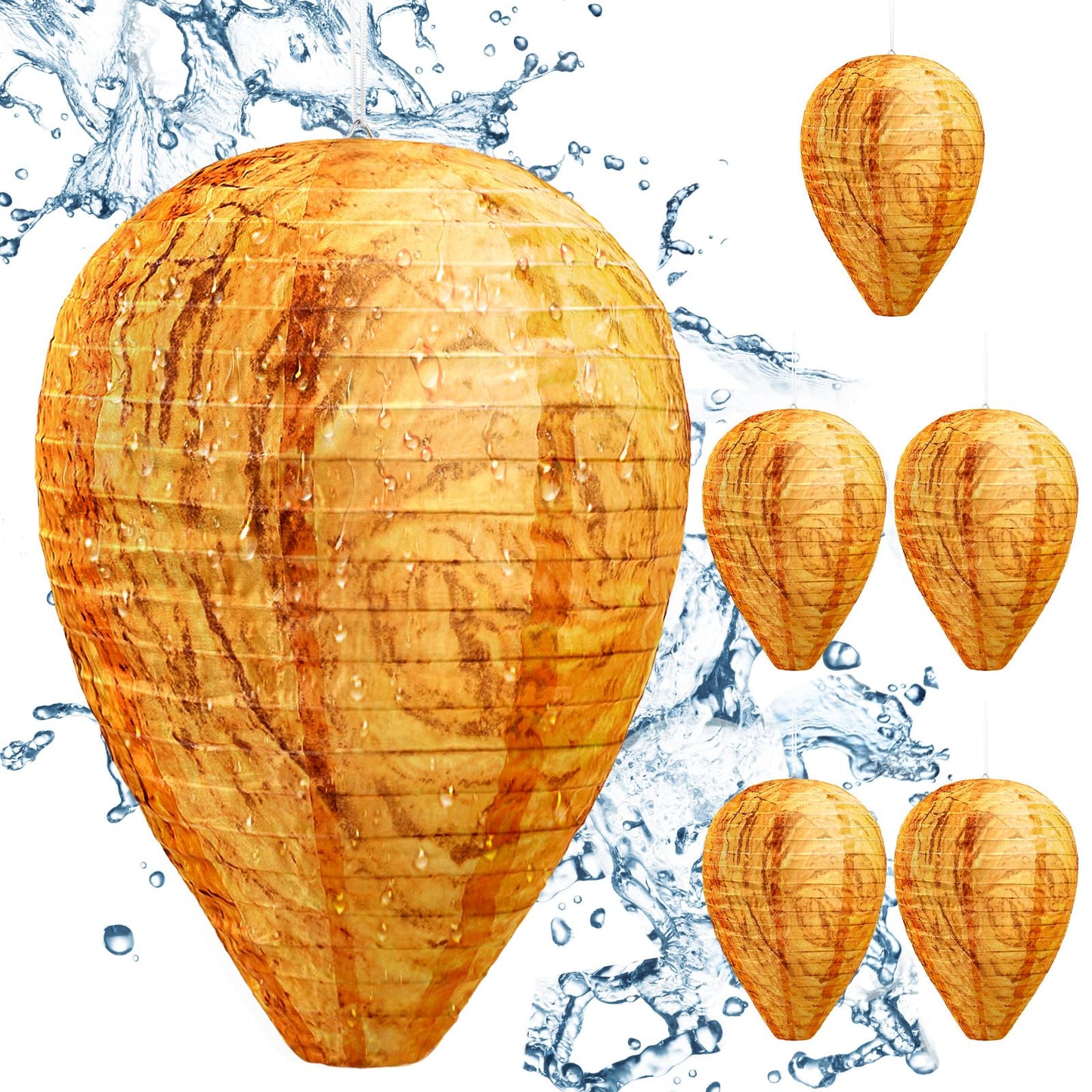KALKAL 6 Pack Waterproof Wasp Nest Decoy, Durable Material Outdoor Hanging Fake Wasp Nest for Patio Garden Yard Eaves Home