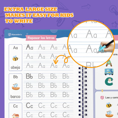 Lumikidz Spanish Magic Grooved Writing Practice for Kids Age 3-5 - Reusable Grooved Handwriting Practice Books for Kids 3-5 - Spanish Preschool Tracing Workbook - Learn Spanish Writing for Kids 5-7
