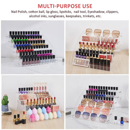 KINGROW Nail Polish Organizer Holder Rack 6 Layers Acrylic Display Rack Eyeglasses Shelf Essential Oils Ink Storage Holds Up to 96 (Fit 1-2oz Bottles)