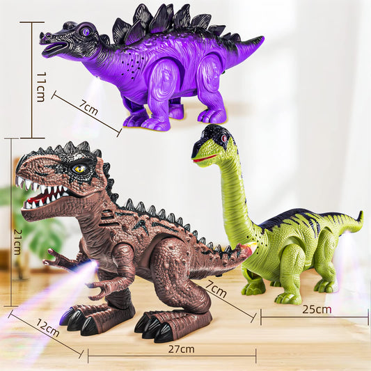 Doloowee 3 Pack Walking Dinosaur Toy for Kids 3-5/5-7 Years,Simulation Tyrannosaurus & Stegosaurus & Brachiosaurus,Electric Robot Dinosaur with LED Lights & Sounds,Dinosaur Toys for Boys and Girls