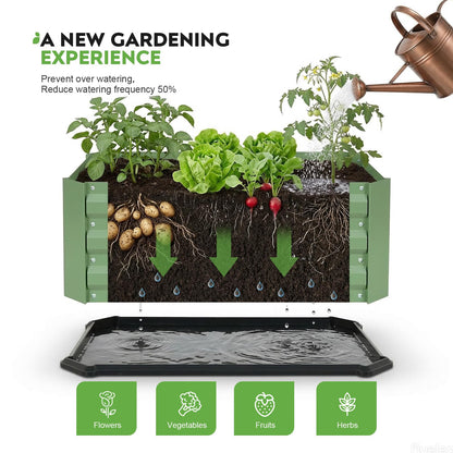 2 Pcs Galvanized Raised Garden Bed with Bottom, Indoor Metal Raised Garden Beds, Easy Assembly No leaks & Rust-Proof Flower Bed, Outdoor Planter Box for Vegetables, Herbs, Patio, Balcony, Green