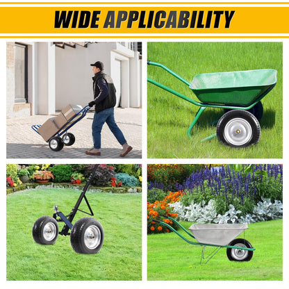 MZREXN 14.5" Wheelbarrow Tire Flat-Free 3.00/3.25/3.50/4.00-8" Solid Tire and Wheel with 3"-7" Centered Hub, 3/4" & 5/8" Bearings Replacement for Hand Truck/Dolly/Utility Cart/Garden Cart 2PCS Silver