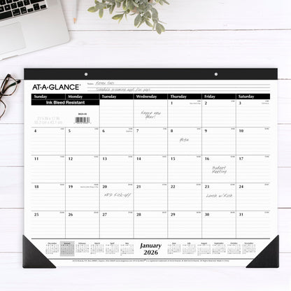 AT-A-GLANCE 2026 Desk Calendar, Desk Pad, Monthly, 21-3/4" x 17", Large, Ruled Blocks, 3 Pack (AZSK240026), White