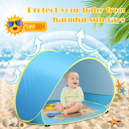 Baby Beach Tent with Pool, Pop Up Sun Shelter UPF 50+ UV Protection for Infant Toddlers, Portable Shade Tent with Carry Bag for Beach Outdoor Travel