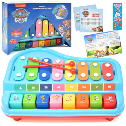 Paw Patrol 2 in 1 Baby Piano Xylophone Toy for Kids Toddlers Girls Boys Musical Instrument with Multicolored Keys Keyboard Sheet Music Two Mallets