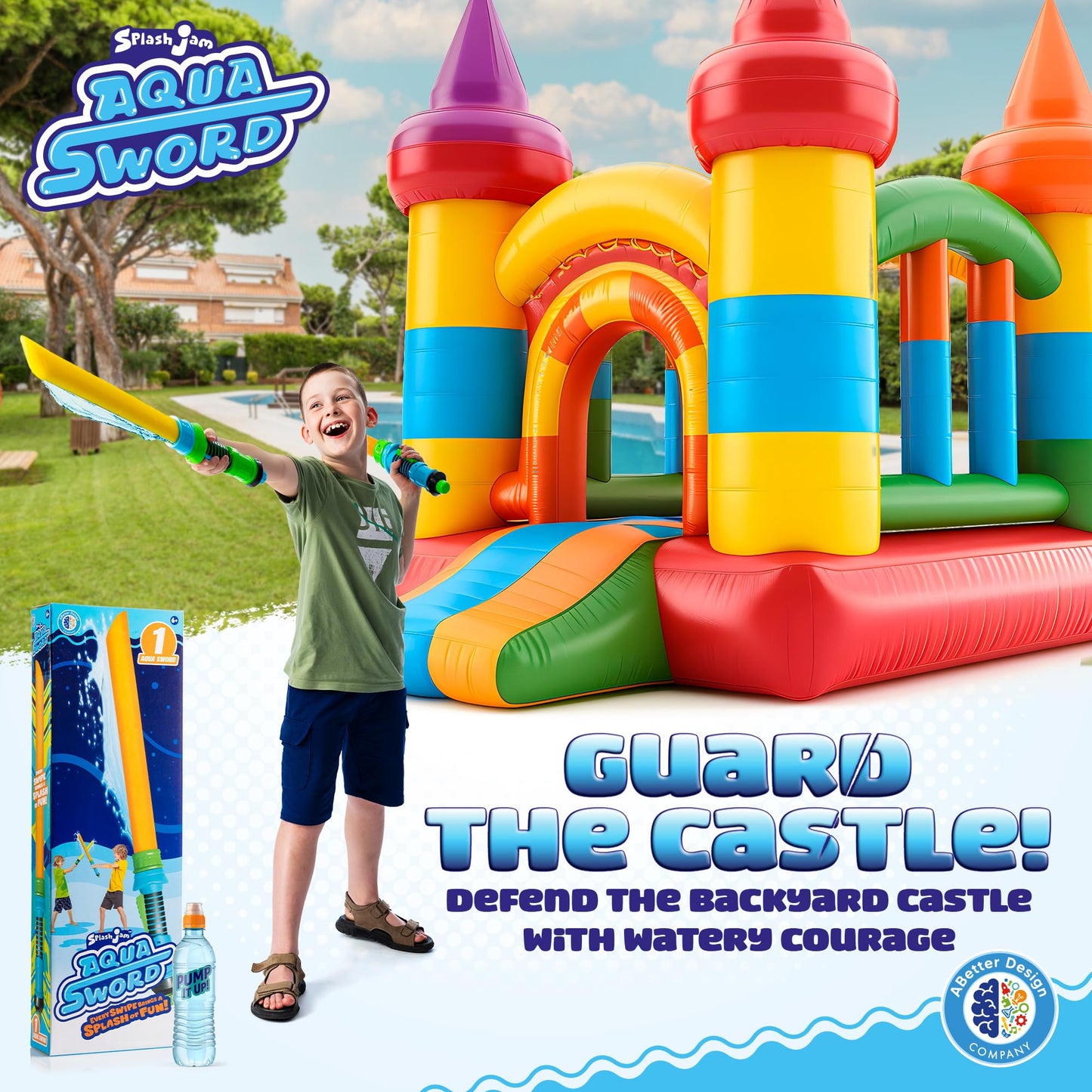 SPLASH JAM AQUA SWORD, Fun Swimming Pool Toys Made from Soft Foam Sponges Suitable for Kids 6+ Ages, Exciting Outdoor Summer Games with 130ml Water Tank, Orange (Yellow)
