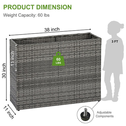 LEWIS&WAYNE Large Rectangular Block Planter Box Handmade Wicker Tall Planters for Outdoor Plants with Removable Liners Modern Planter for Indoor Outdoor Patio Deck - Gray, 38''x11''x30''