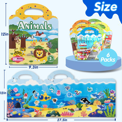 ACGROW 6 Sets Reusable Sticker Book for Kids, Puffy Jelly Stickers for Toddlers, Travel Essentials Craft Activities Toys for Boys Girls Birthday Gifts