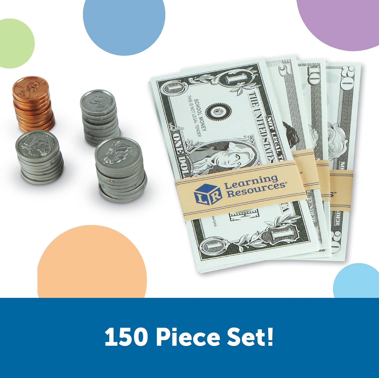 Learning Resources Pretend Play Money - Math Manipulatives For Kids, Kids Bank, Plastic Coins, Cash Register, Toddler , Homeschool Supplies, Fine Motor Skills, Teaching Set Manipulatives