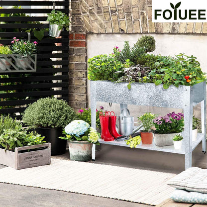 FOYUEE Galvanized Raised Garden Bed for Vegetables Elevated Planter Box with Legs Outdoor Patio Apartment Herb Container Metal