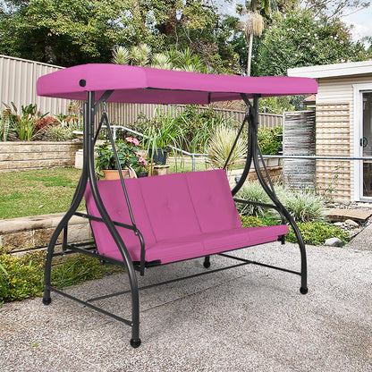 Tangkula 3 Seats Converting Patio Swing, Outdoor Porch Garden Canopy Swing with Comfortable Cushion Seats & Adjustable Tilt Canopy, Heavy Duty Hammock 3 Persons Porch Swing (Rose Red)