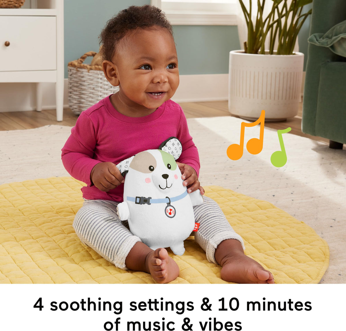 Fisher-Price Baby Toy Calming Vibes Puppy Soother Plush Portable Sound Machine with Vibrations for Newborns 0+ Months