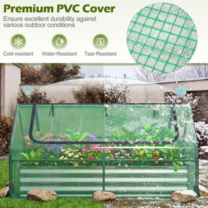 Giantex 3-in-1 Metal Raised Garden Bed with Greenhouse Cover, 6x3x3 FT Metal Elevated Outdoor Planter Box with Roll-Up Windows, Open Base Grow Box for Vegetables, Flowers and Herbs, Green