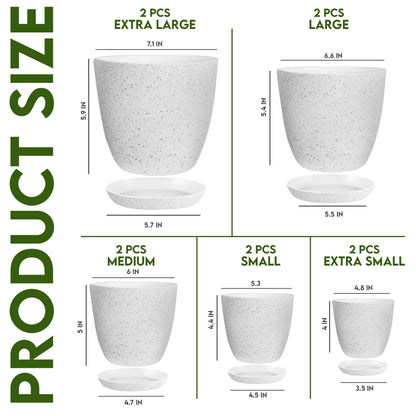 Utopia Home - Spotty Plant Pots Indoor with Drainage - 7/6.6/6/5.3/4.8 Inches Flower Pots - 10 Pack Plastic Planters - Ideal for Stocking Stuffers - (Speckled Grey, Pack of 10)