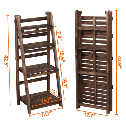 Yaheetech Wooden Foldable Ladder Shelf 4-Tier Magazine Holder Book Rack Plant Stand Folding Flower Display Pot Decorative Storage Free Standing Indoors/Outdoors Rustic No Assembly Required Brown