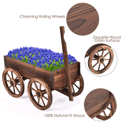 S AFSTAR Wooden Wagon, Wood Flower Planter Pot Stand with 4 Wheels & Drainage Holes, Amish Wagon Planter, Rolling Pot Stand Wood Wagon for Outdoor Plants Garden Decorative Garden Planter, Brown