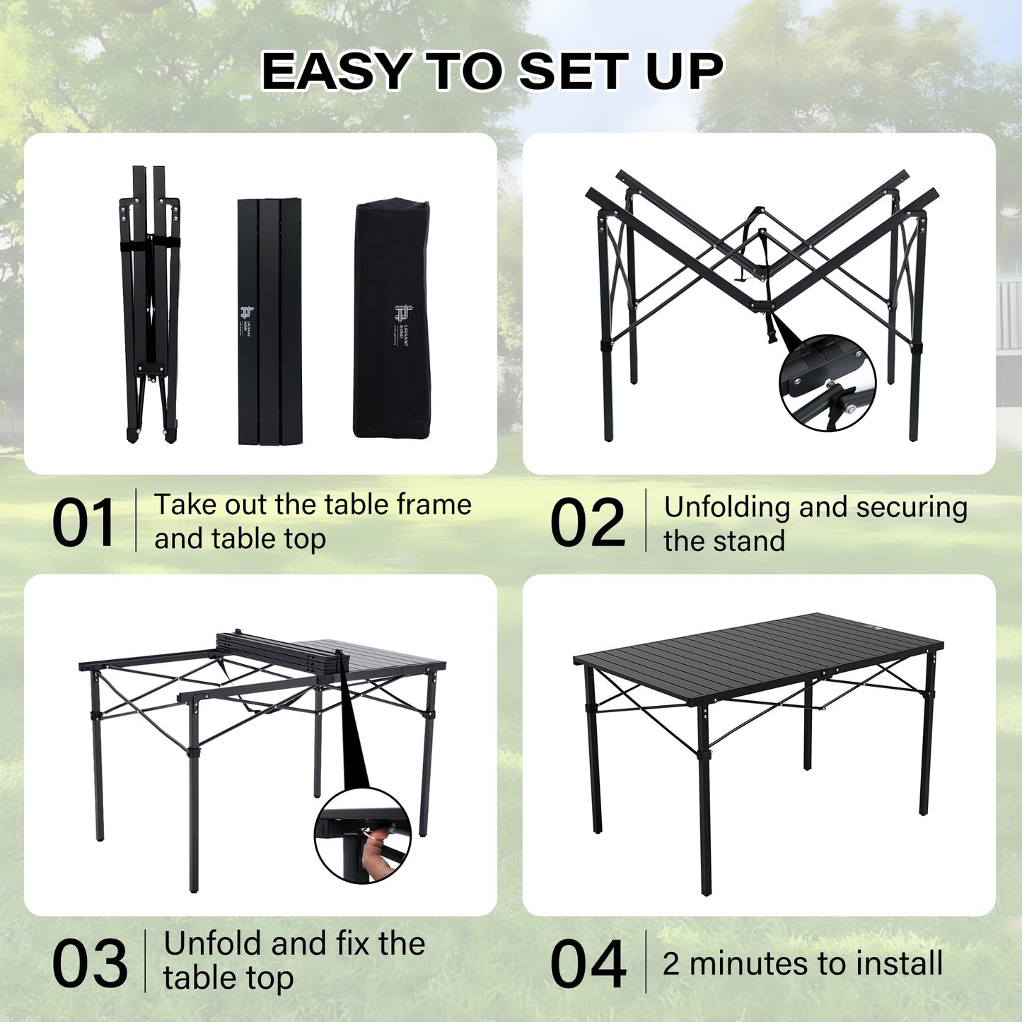OUTSIDER Folding Camping Table with Aluminum Roll-up Tabletop Portable Lightweight Beach Table with Carry Bag for Outdoor Cooking, Picnic, BBQ, Travel, Backyard Style1