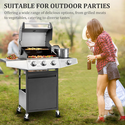 Unovivy 3-Burner Propane Gas BBQ Grill with Side Burner & Porcelain-Enameled Cast Iron Grates Built-in Thermometer, 39,000 BTU Outdoor Cooking, Patio, Garden Barbecue Grill, Black and Silver