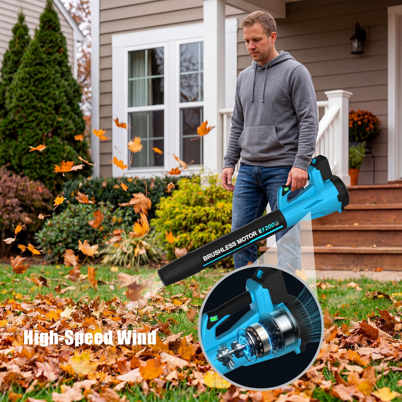 Leaf Blower,Cordless Leaf Blower with 2 X 4.0Ah Battery and Charger,6 Speed Mode Electric Leaf Blowers Cordless for Blowing Leaves,Blowers for Yard Garden Lawn Care and Dust,Gifts(M-Blue)