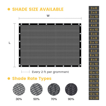 VICLLAX 50% Shade Cloth, 6x8FT Durable Black Mesh Trap with Every 3 FT Grommet, Sun Shade Fabric Netting for for Plants Cover, Greenhouse, Chicken Coop, Barn Kennel, Garden Patio