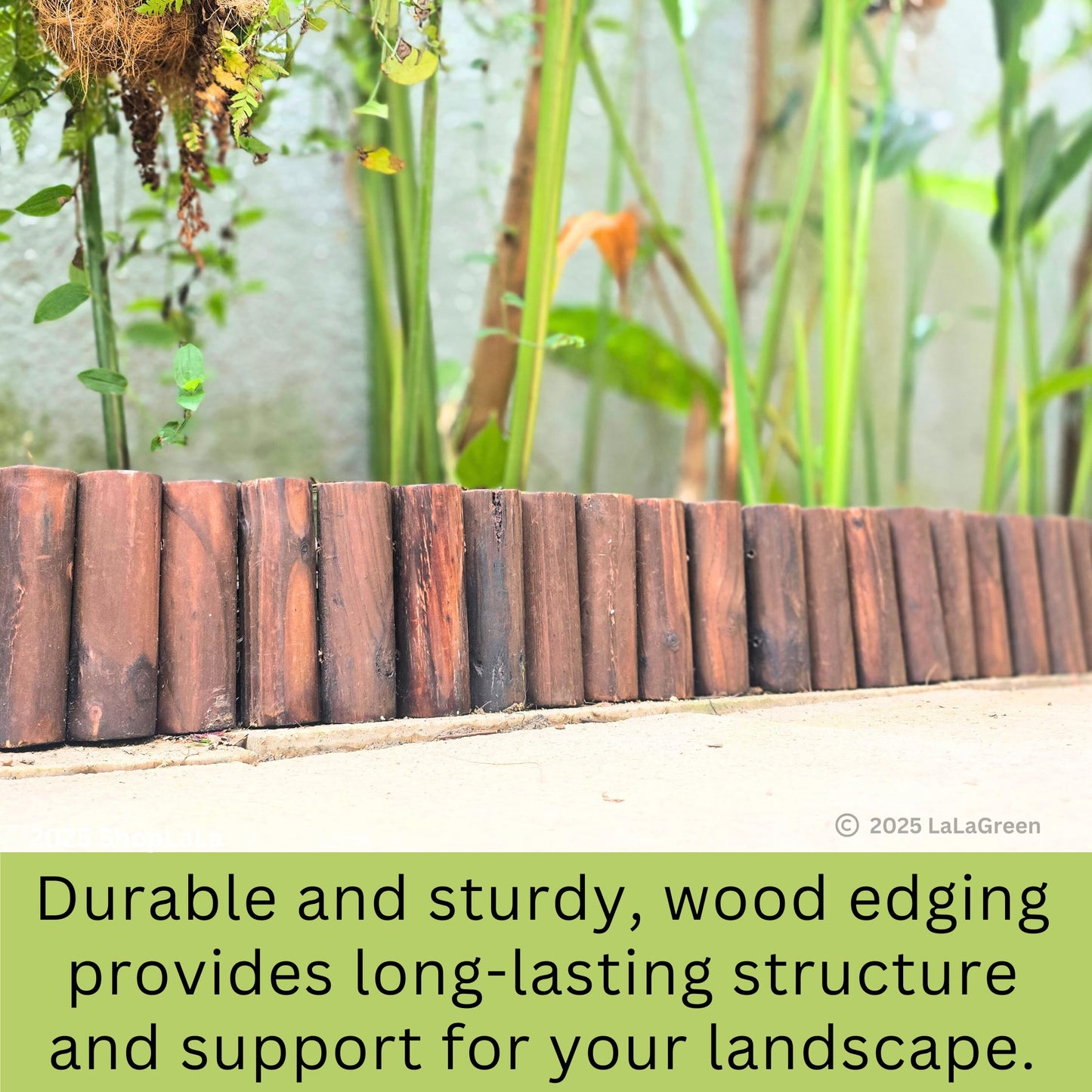 LaLaGreen Wooden Fence Panel (30"x8", 2 Pack) Brown Wood Decorative Flower Bed Landscape Fencing with Metal Stakes, Garden Edging Border for Lawn Yard Patio Pathway Tree Rings Barrier Outdoor Decor