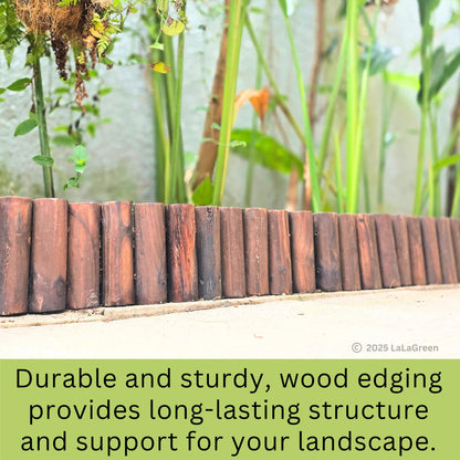 LaLaGreen Wooden Fence Panel (30"x8", 2 Pack) Brown Wood Decorative Flower Bed Landscape Fencing with Metal Stakes, Garden Edging Border for Lawn Yard Patio Pathway Tree Rings Barrier Outdoor Decor