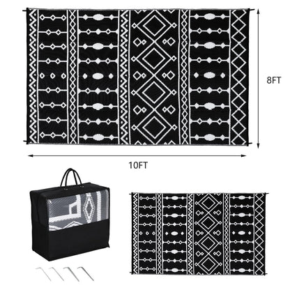 Acekool Waterproof Outdoor Rug, 8x10ft Plastic Straw Rug for RV Camping, Large Floor Mat and Rug for Outdoors, Outside Carpet for Rv, Deck, Camper, Picnic, Black