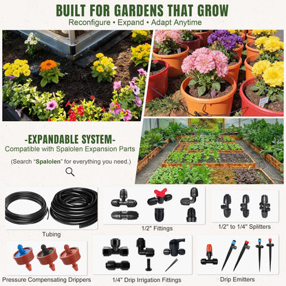 100FT Drip Irrigation System Kit Dual-Zone Garden Atomizing Watering System with 30 Copper 360° Adjustable Bendable Nozzles,Y-Splitter, Leak-Proof 1/4" Misting System for Garden Greenhouse Raised Beds