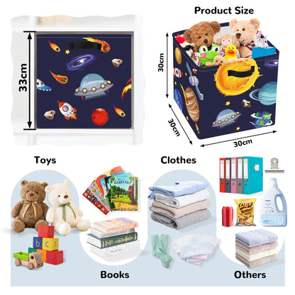 Clastyle 3 pcs Cosmic Space Cube Storage Unit Boxes Stars Kallax Box for Shelves Parents Storage Baskets for Book Clothes Toy Organizer, Solar System, 11.8x11.8x11.8 in