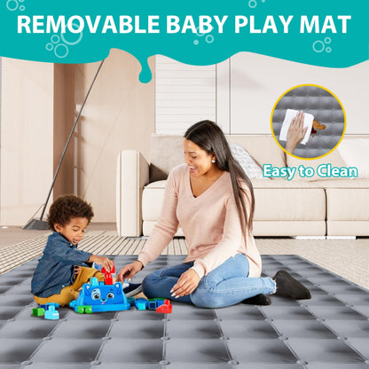 ICAREWAY Foldable Playpen for Babies and Toddlers, 50x50 Inches Portable Playpen, Kids Collapsible Play Pen with 2 Handlers, Indoor & Outdoor Baby Fence Play Area with Visible Mesh, Light Gray