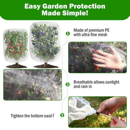 6 Pack Garden Netting for Plants 2.6x3.3ft - 3.3x4.9ft Mesh Fruit Tree Blueberry Pest Barrier Bug Netting with Drawstring 2-Size Insect Bird Netting for Tomato Vegetable Net