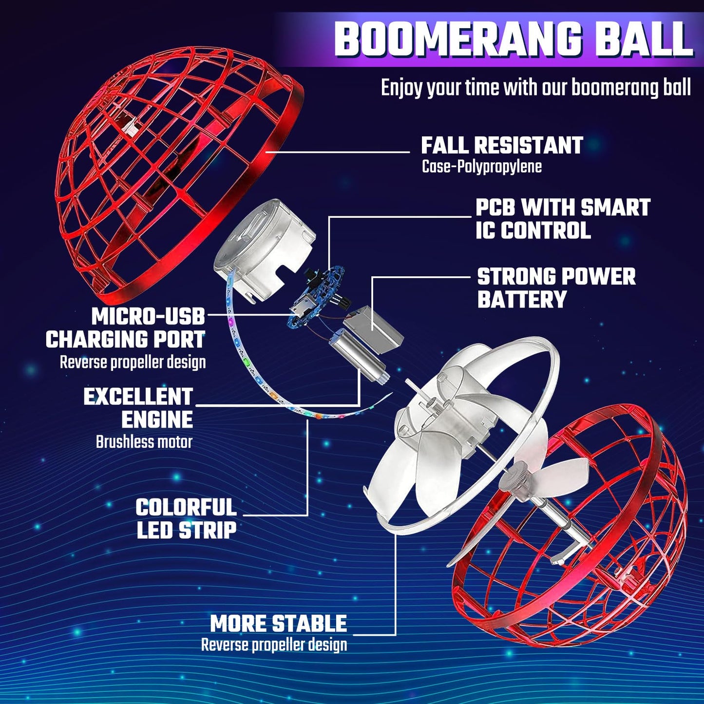 Sosuy 2026 Flying Orb Ball for Kids, Magical Hover Cosmic Boomerang Space Floating Mini Hand Rotating Drone Stocking Stuffer Xmas Toys for Boys Girls Teen Age 6 7 8 9 10+ Red