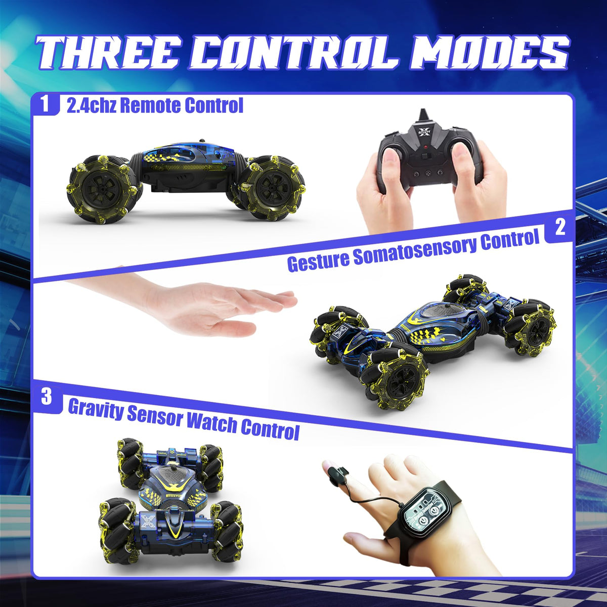 XUERENTECH Gesture Sensing RC Stunt Car Toys for Boys Girls 6-12, 4WD Drift Hand Controlled Car Offroad 360° Rotation with Lights Music for Kids Age 7 9 10 11 12 Years Old Birthday Xmas Gifts