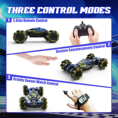 XUERENTECH Gesture Sensing RC Stunt Car Toys for Boys Girls 6-12, 4WD Drift Hand Controlled Car Offroad 360° Rotation with Lights Music for Kids Age 7 9 10 11 12 Years Old Birthday Xmas Gifts