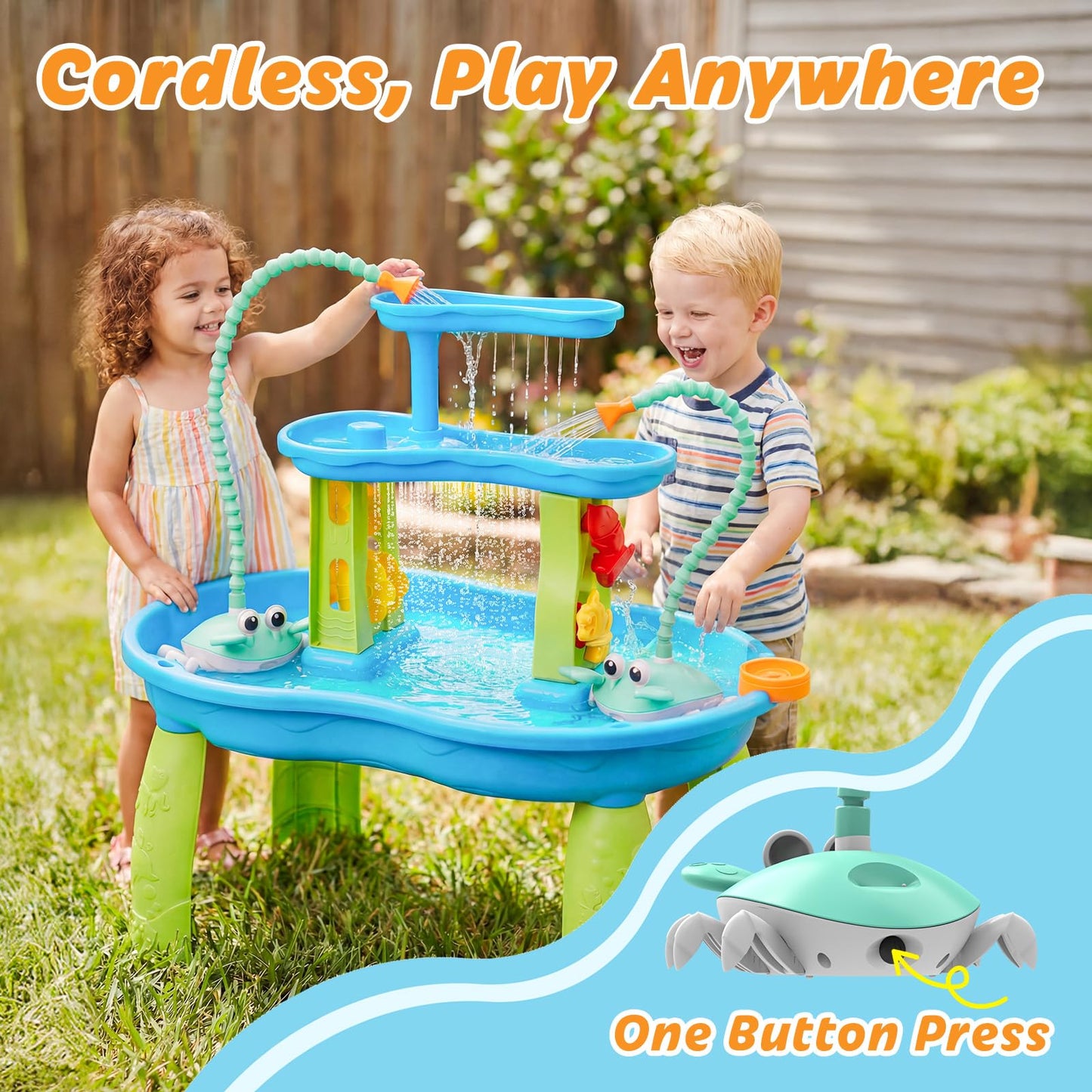 Water Table Pump, 5400mAh Rechargeable Crab Water Pump Toy for Kids age 1-3 with 8Hrs Play time, IP67 Waterproof, 3 Modes Spray 2 Flow Settings Outdoor Water Toys for Water Table, BathTubs, Pool