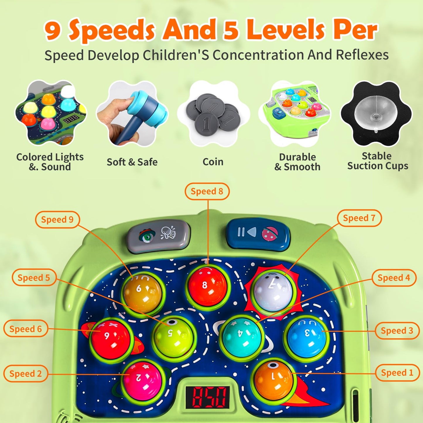 WAYKEE Whack a Game Mole, Toys for Ages 3-4 5-7 8-12 Boys Girls, Whack Game for Toddlers, Gifts for 3 4 5 6+ Year Old Boys Girls, Early Learning Educational Toys with 2 Hammers Sound & Light